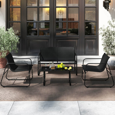 4 PCS Patio Furniture Set Fabric Lawn Chairs and Loveseat with Coffee Table