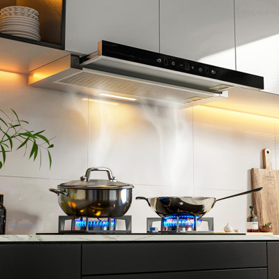 30 Inch Range Hood Built-in/insert, 750cfm Under Cabinet Kitchen Vent Hood With Hidden Pull-out Panel, 2 Led Light, 3 Speeds Gesture Sensing & Touch Control, Stainless Steel