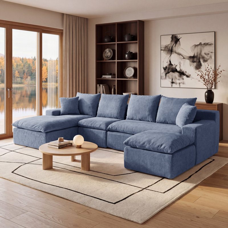 Canapé d'angle modulaire en forme de U de 3 m (118,1 po), canapé à compression en chenille avec ressorts ensachés, canapé moderne à assise profonde pour salon, livré roulé et livré sans assemblage