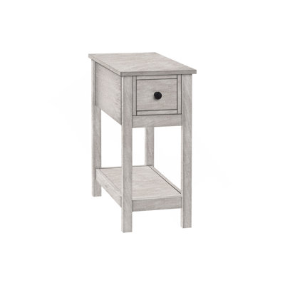 Accent Table, End, Side Table, 2 Tier, Narrow, Bedroom, Lamp, Storage Drawer, Grey Veneer, Transitional