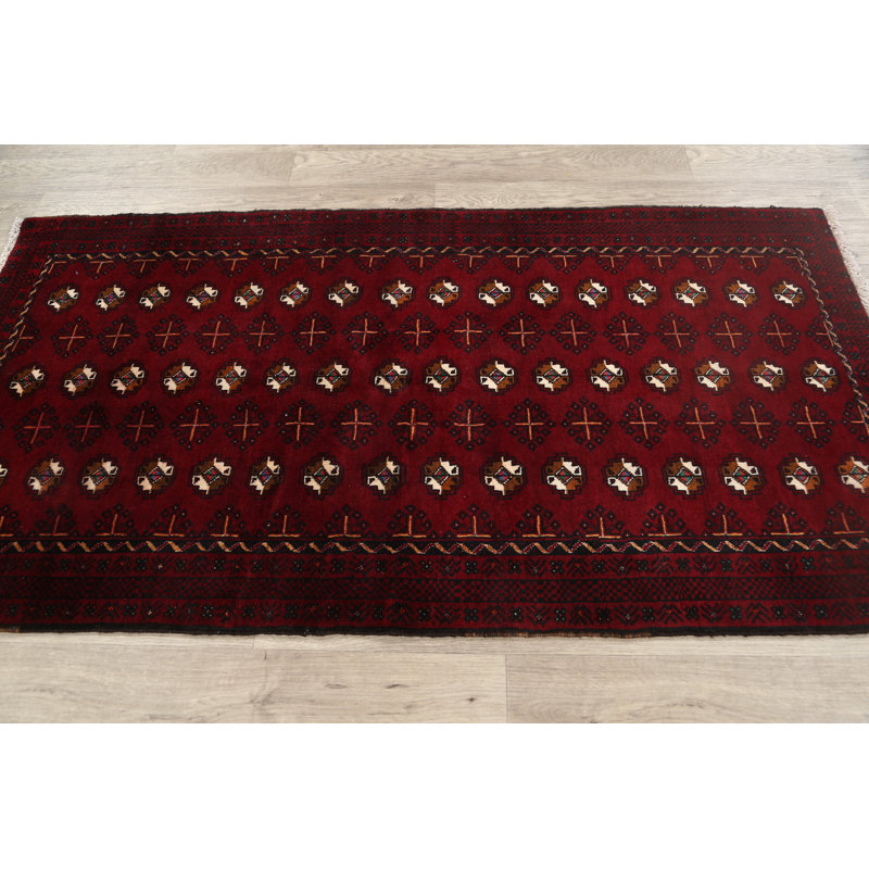 Tapis rouge en laine noué à la main de conception unique 3 pi 3 po x 6 pi 4 po Nafisa