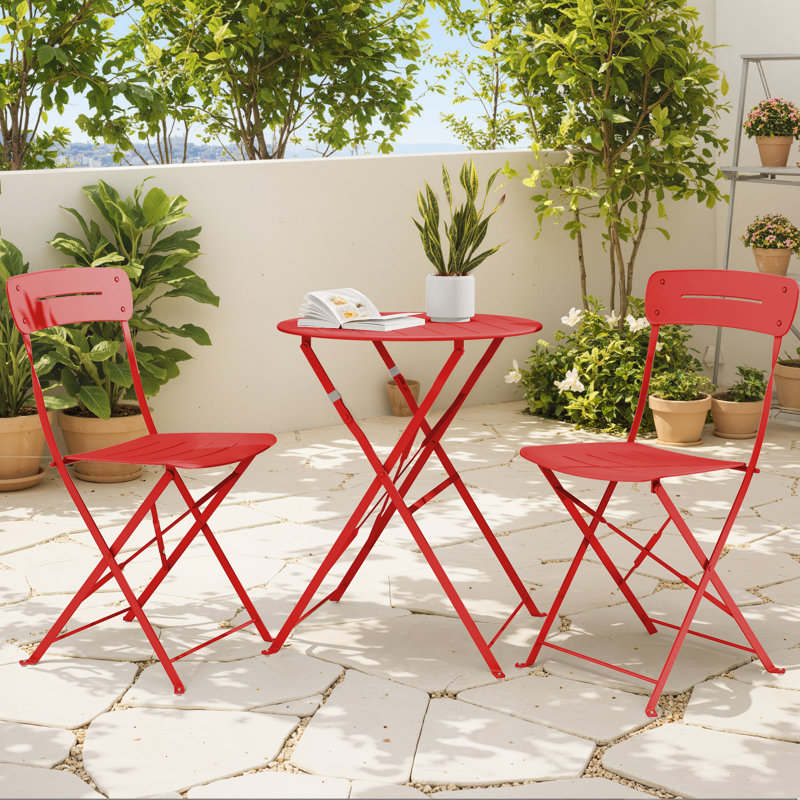 Ensemble repas pour patio pliable 2 personnes Shelah, Rouge