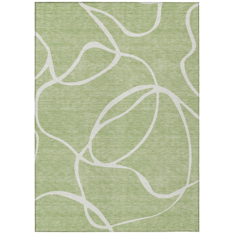 Aloe Green Flat Woven Synthetic 9' x 12' Washable Rug