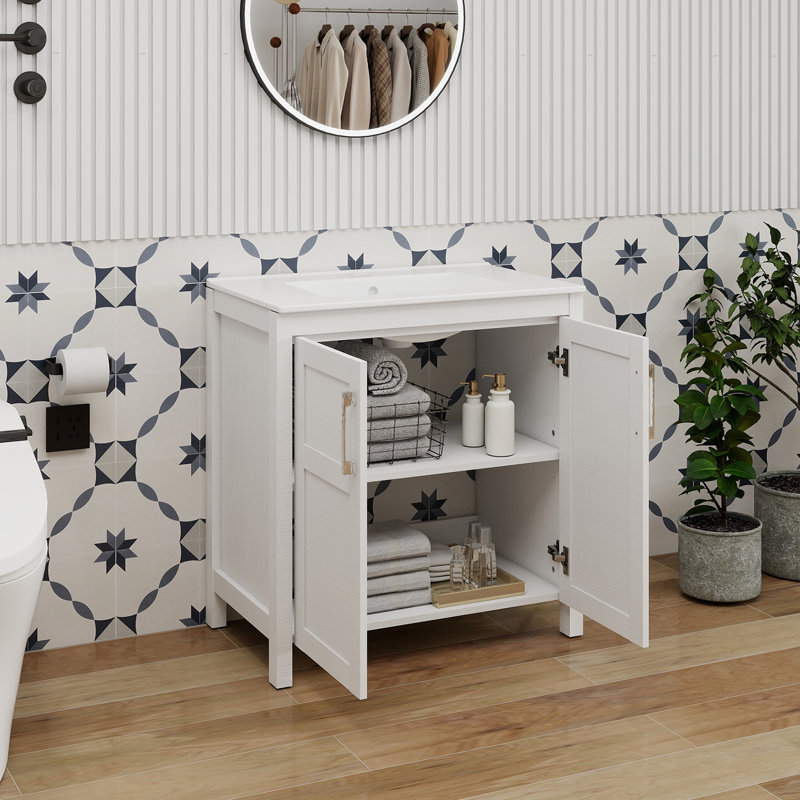 30" Free-Standing Modern Single Bathroom Vanity With Sink, White