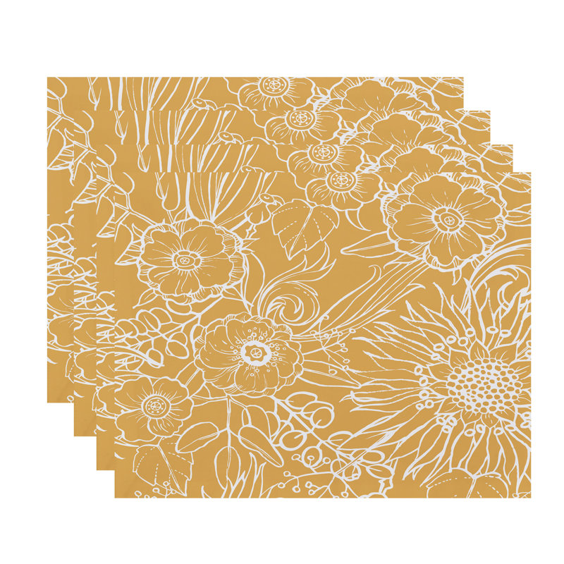 Marlow Polyester Floral Rectangle Placemat, Gold