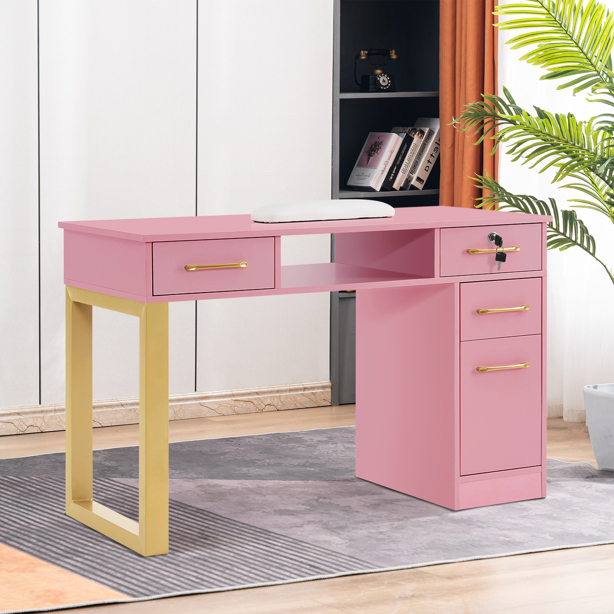 Latitude Run® Sakaye Vanity Makeup Desk, Manicure Table with Locking Drawer and Cabinet & Reviews | Wayfair
