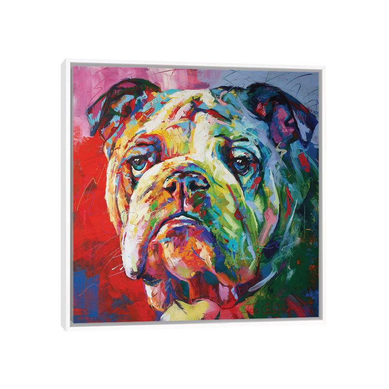 Bulldog par Jos Coufreur - reproduction d'art, H 18 po x l 18 po x P 1,5 po, Toile avec cadre blanc, Pas de tapis