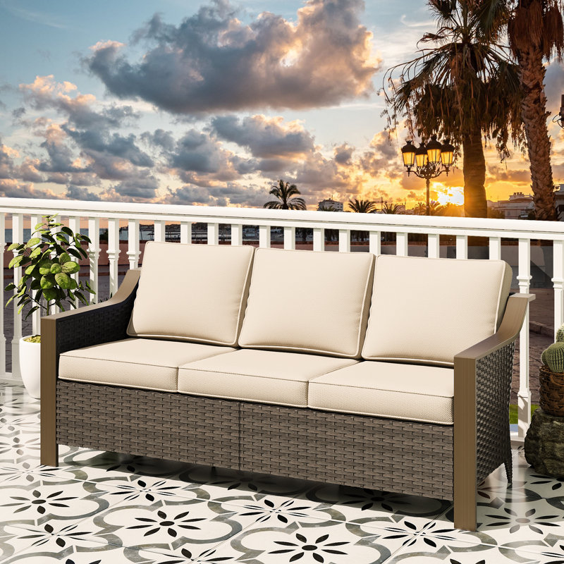 Premium Outdoor Patio Rattan Three-person Sofa, Beige