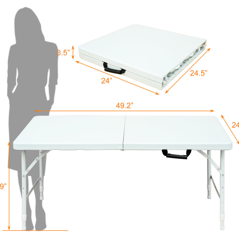 Table de camping pliante portative 4 pi, blanche, intérieure et extérieure, capacité de poids maximale de 135 kg, pliable avec appareil fixe, plateau de table lisse et imperméable, triangulaire stable