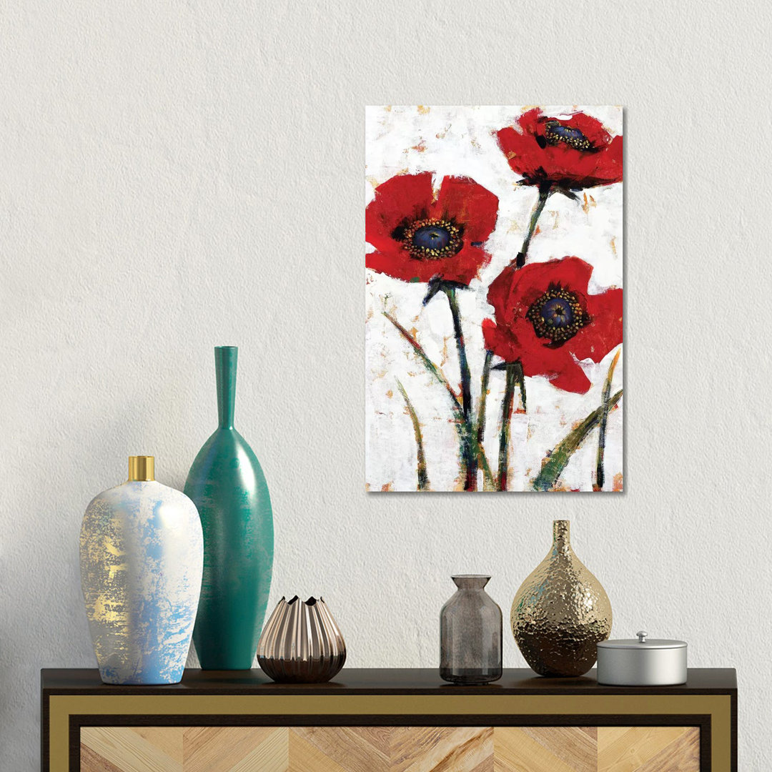 Roter Mohn Fresko II von Tim OToole - Ohne Rahmen Galerie-verpackte Leinwand Giclée auf Leinwand