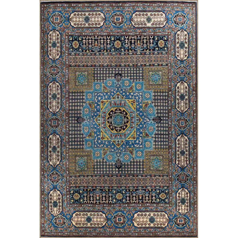 Tapis bleu tissé traditionnel lavable à la machine, Tapis de couloir 3 pi 3 po x 9 pi 10 po