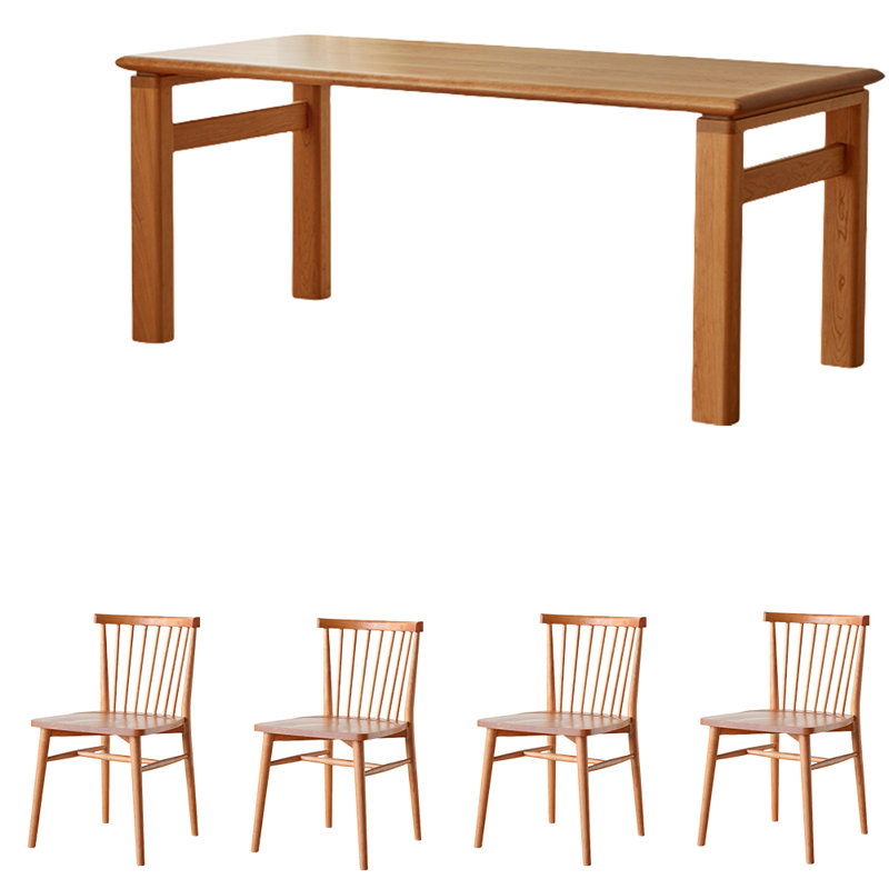 Cherry Wood Rectangular Dining Table Set, 29.5"H x 70.9"L x 33.5"W