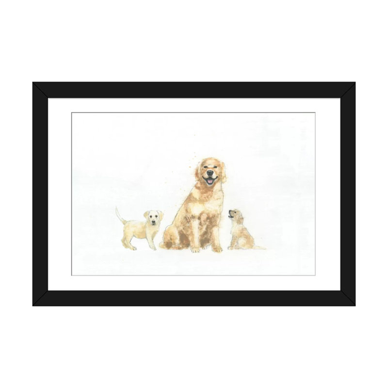 Chien et chiots, impression sur toile tendue, Papier d'art encadré noir, Blanc, H 16 po x l 24 po x P 1 po