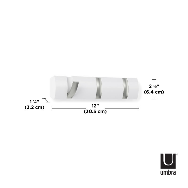 White and Nickel 3-Hook Wall Mounted Coat Rack
