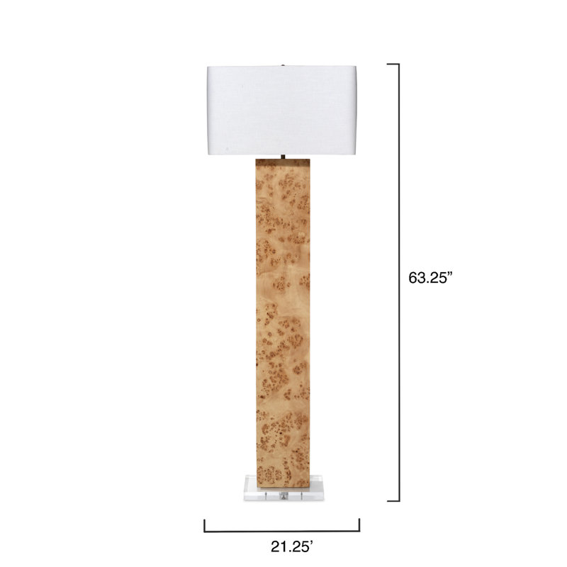 Natural Burl Wood Floor Lamp with White Linen Shade