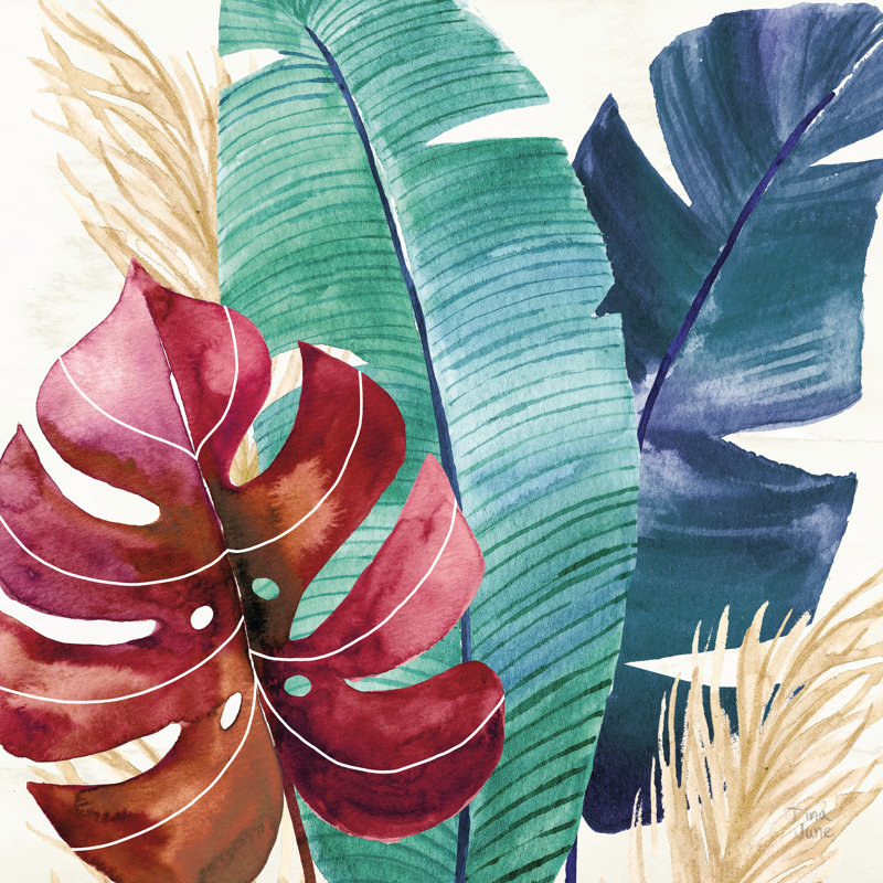 «The Tropics III» par Dina June, peinture, H 12 po x l 12 po, Papier avec cadre photo doré simple sans passe-pa