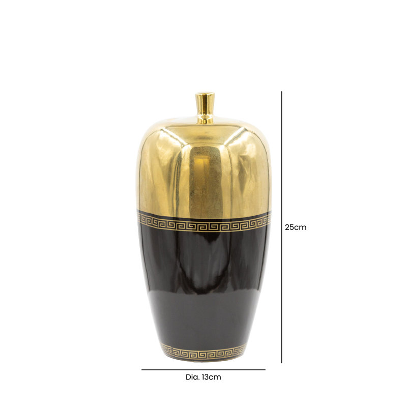 Buddleia Textured Ginger Jar for Living Room Furniture, Modern Home Decor Accent Piece in Black and Gold
