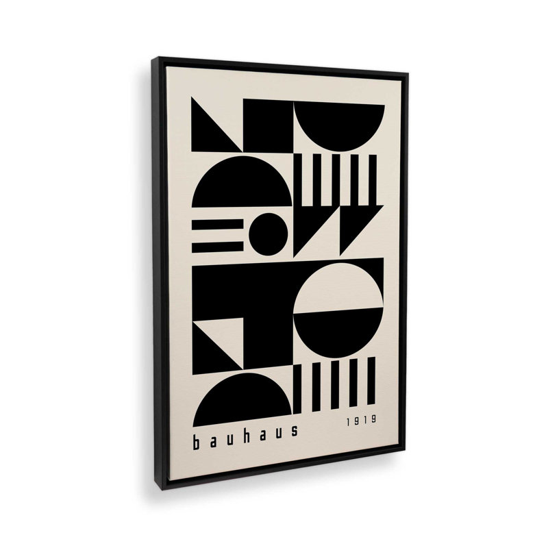 Impression sur toile monochrome Bauhaus Shapes, Cadre flottant noir satiné, H 18,75 po x l 12,75 po x P 1,75 po