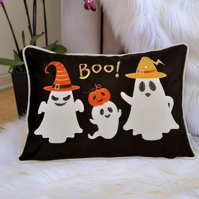 Halloween Boo Ghost Velvet Throw Pillow