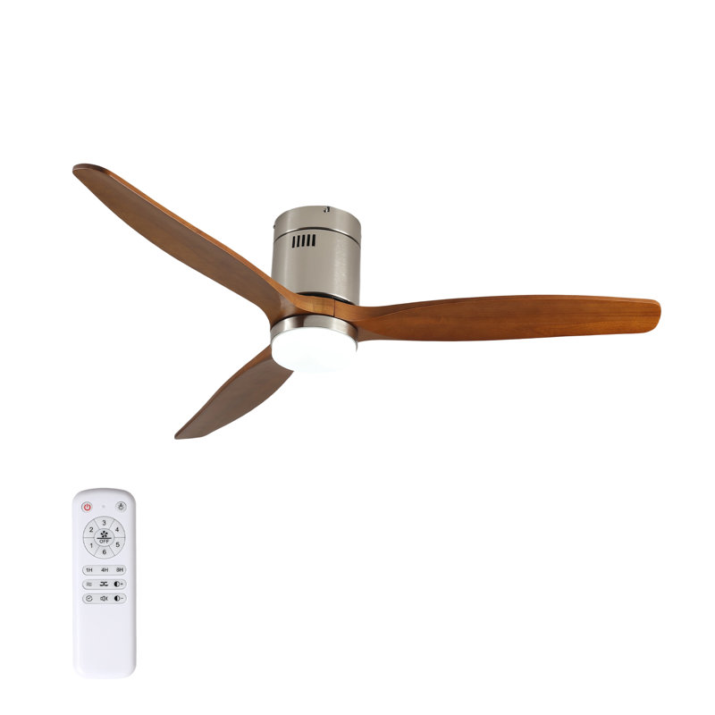 Bhoyar Farmhouse Lighted Ceiling Fan with Solid Wood Blades and Reversible DC Motor, Nickel, Walnut