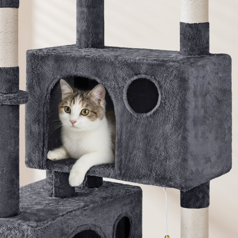 Arbre à chat à niveaux multiples H 73 po Fiedler, Gris foncé / blanc
