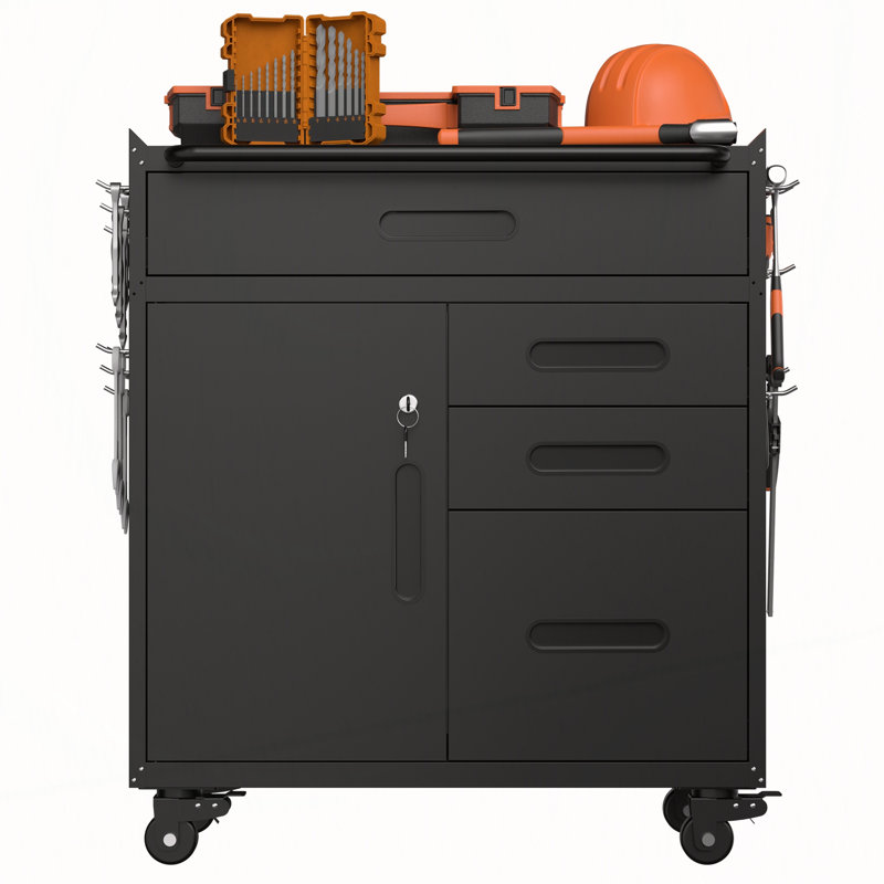 Armoire de rangement mobile avec compartiment verrouillable et 4 tiroirs