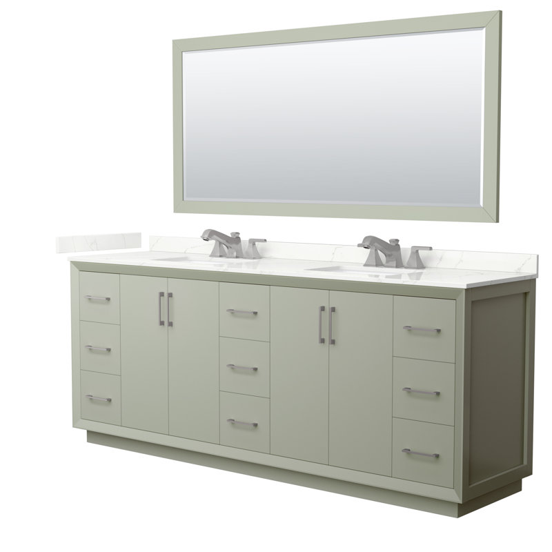Strada 84'' W Double Vanity, Giotto Quartz, Light Green, Giotto Quartz
