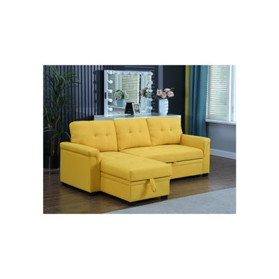 Oolitic Mediterranean Mingle Linen Reversible Sleeper Sectional Sofa With Storage Chaise