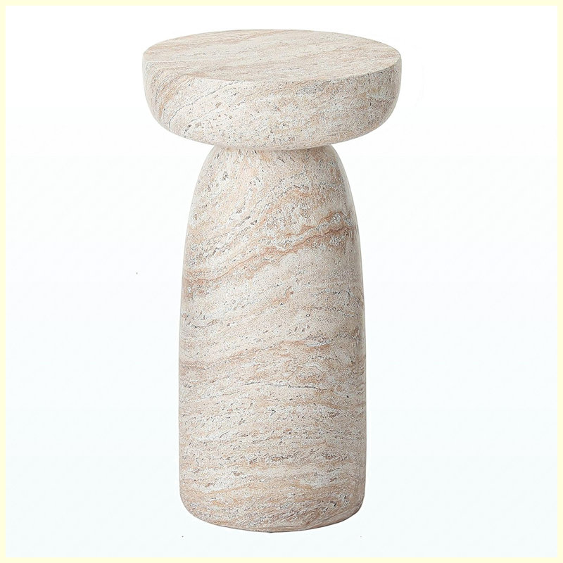 Table d'appoint 13 po en forme de champignon en grain de pierre naturelle, table de bout de patio autoportante imperméable, table d'appoint décorative pour balcon, cour, couloir, côté canapé