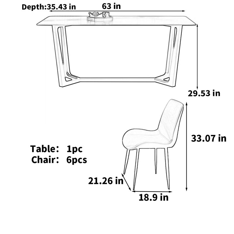Table de rock rectangulaire nordique italienne minimaliste italienne, 7, H 29,53 po x L 63 po x l 35,43 po