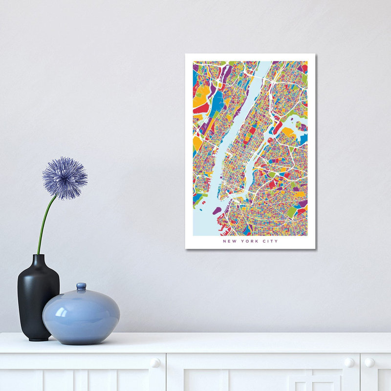 New York City Street Map by Michael Tompsett - 1 Piece Wrapped Canvas Wall Art, 45.72cm H x 30.48cm W x 1.91cm D