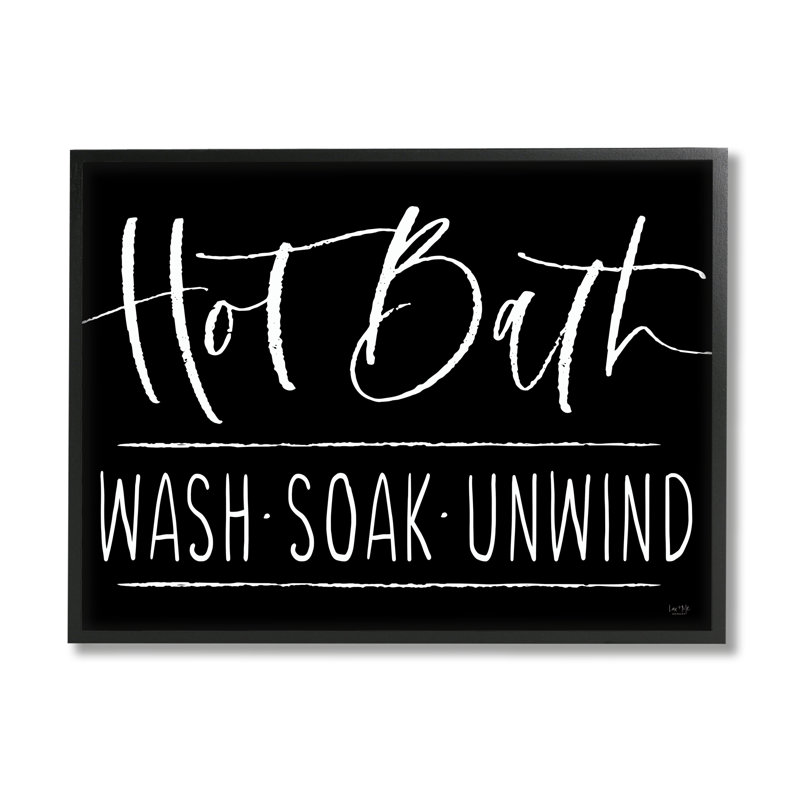 «Hot Bath Wash Soak Unwind Bathroom» par Lux + Me s - cadre flottant, impression sur toile, Giclée encadrée noir minuit
