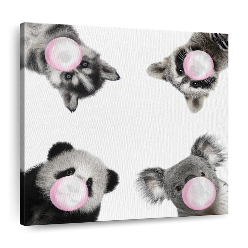 Drôles d'animaux à fourrure sur toile, H 10 po x l 10 po x P 1,25 po