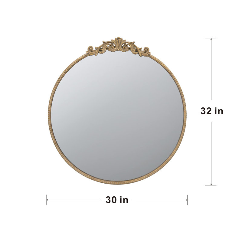 30" X 32" Round  Mirror, Gold, 32" x 30"