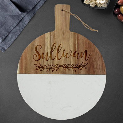 Personalized Round Wood Marble Cutting Board