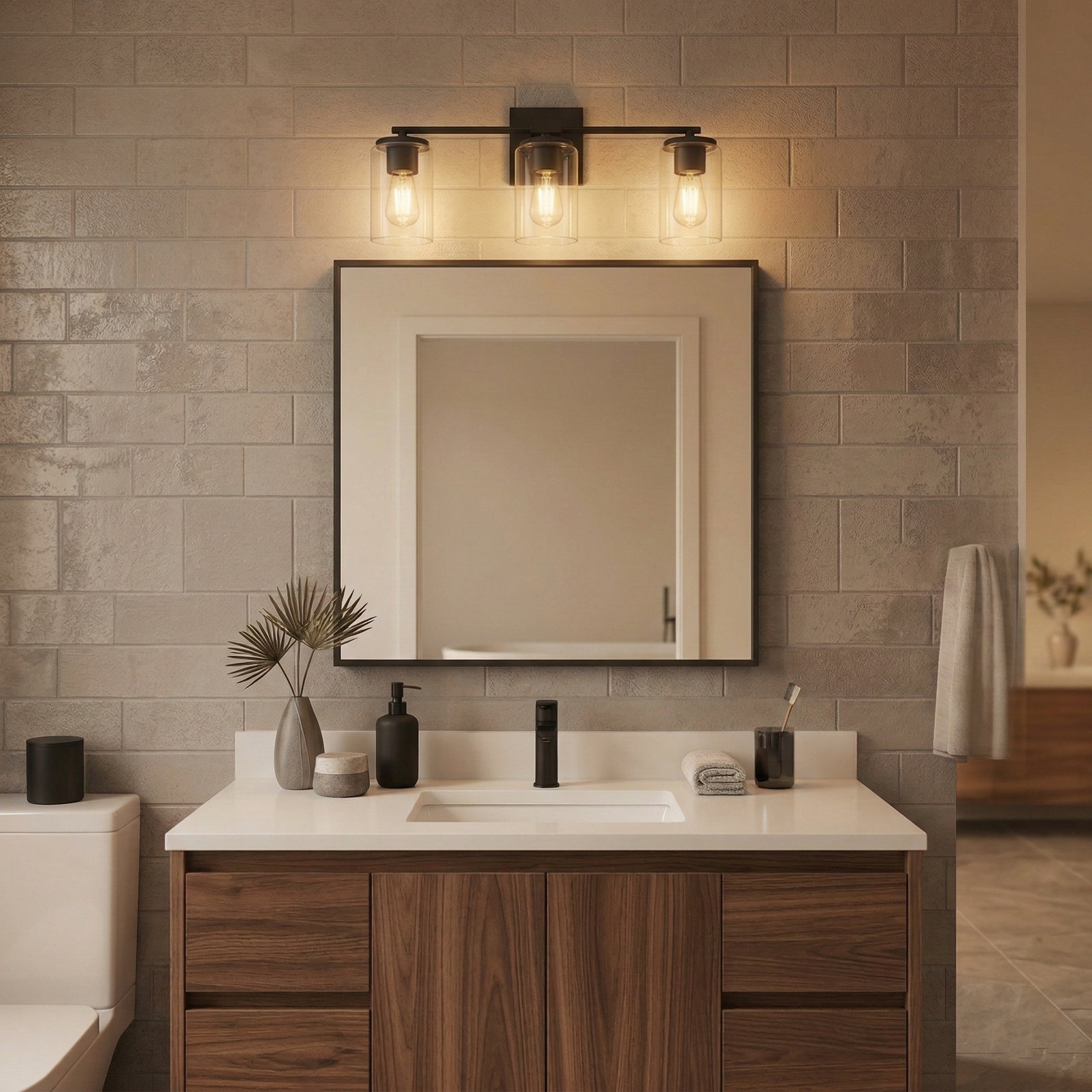 Gabi Linear Vanity Light, Matte Black, 3 Lights