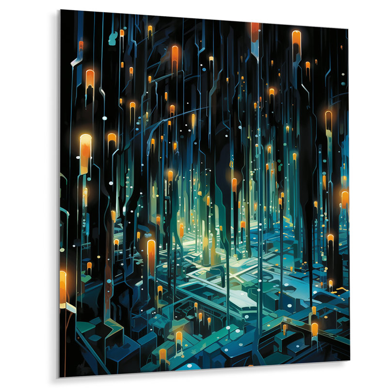 Étoiles jaunes et vertes, pluie, galaxie, H 40 po x l 30 po x P 1,5 po