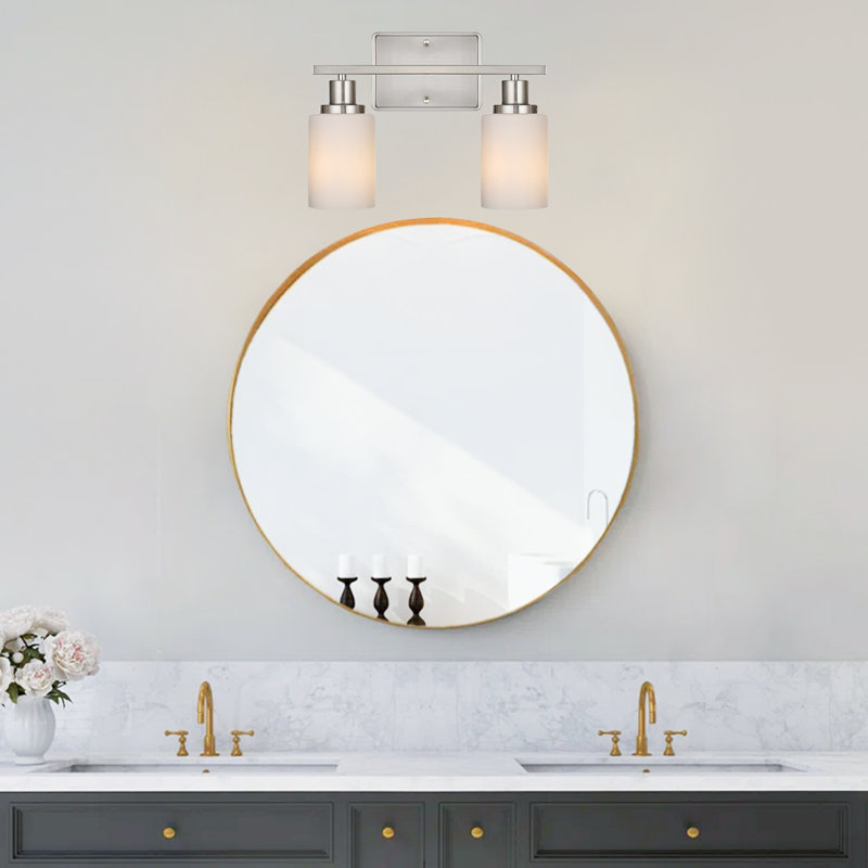 Applique murale 2 lumières en nickel brossé avec abat-jour en verre blanc laiteux, lampe murale Classic Home, Nickel brossé