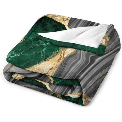 Jeté en marbre vert, veines dorées, couverture de luxe en art abstrait pour canapé, canapé, fauteuil ou dortoir 30 po x 40 po