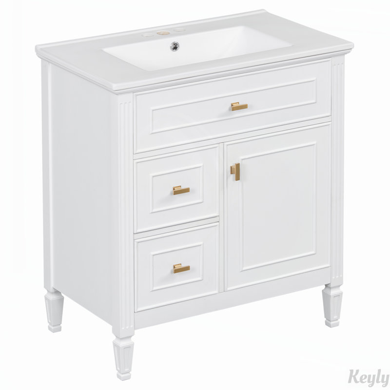 Meuble-lavabo 30 po avec lavabo, tablette réglable, Blanc