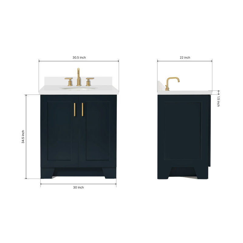 31 IN.  Single Bathroom Vanity, Midnight Blue, White Quartz, Oval