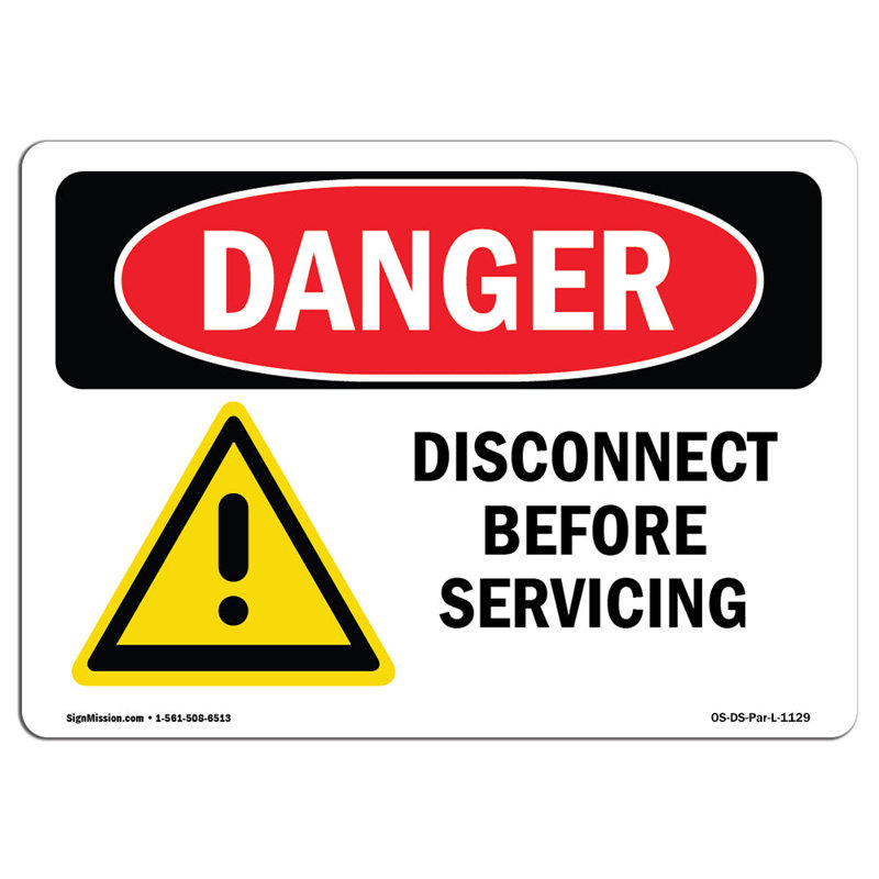 Disconnect Before Servicing Aluminum Sign 12 x 18, 18" H x 24" W x 0.1" D