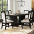 Chenard 7PC Standard Height Dining Set In Black With Grain-Table And Six White Fabric Chairs