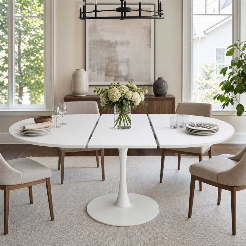 Table de salle à manger extensible moderne et moderne, conception peu encombrante, White