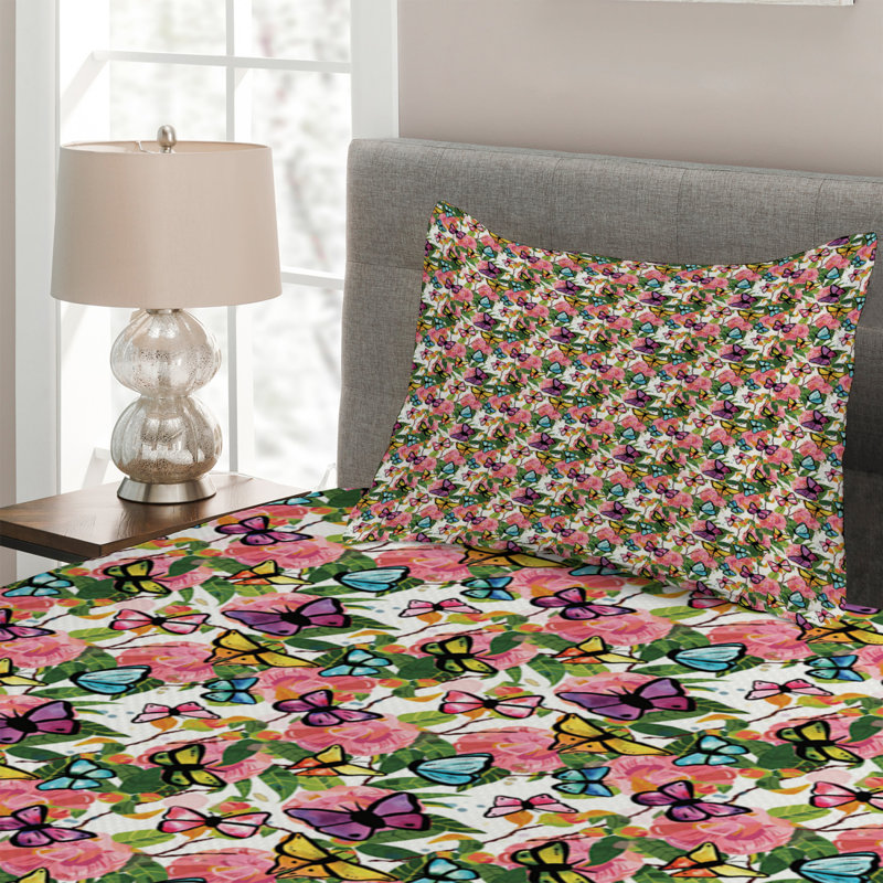 Polyester Floral Coverlet, Twin Bedspread + 1 Sham