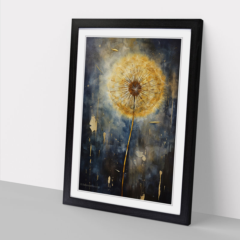 Dandelion Hard Edge Painting No.2 - Single Picture Frame Print on Wood, Black Framed, 46cm H x 34cm W