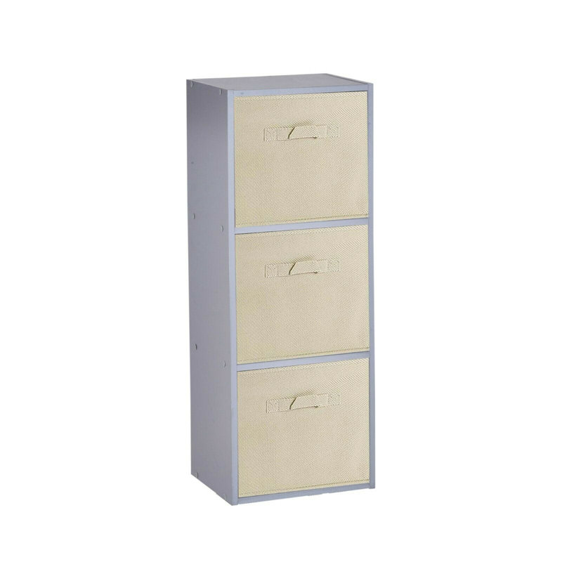 Cynera 106cm H x 30cm W Cube Bookcase, Grey/Beige, (3 Shelves) 79.5cm H x 30cm W x 23.5cm D