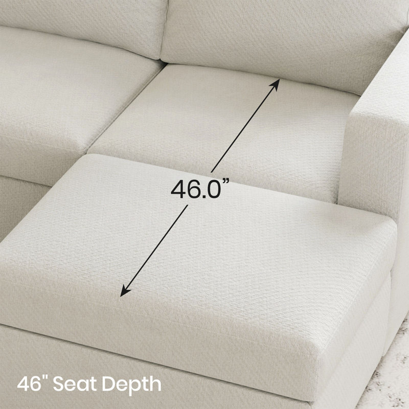 Canapé modulaire en L Aubade de L 107 po avec 2 repose-pieds avec rangement, Chenille beige
