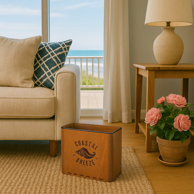 Slim Trash Can - Sea Shell, "Coastal Breeze" - Wooden Garbage Bin for Beach House