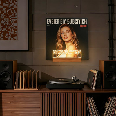 Vinyl Record Wall Mount Stand with LED Lights, Wooden and Acrylic Display for Albums, Warm White Illuminated Holder for Room Decor, Rectangular Design for Vinyl Lovers